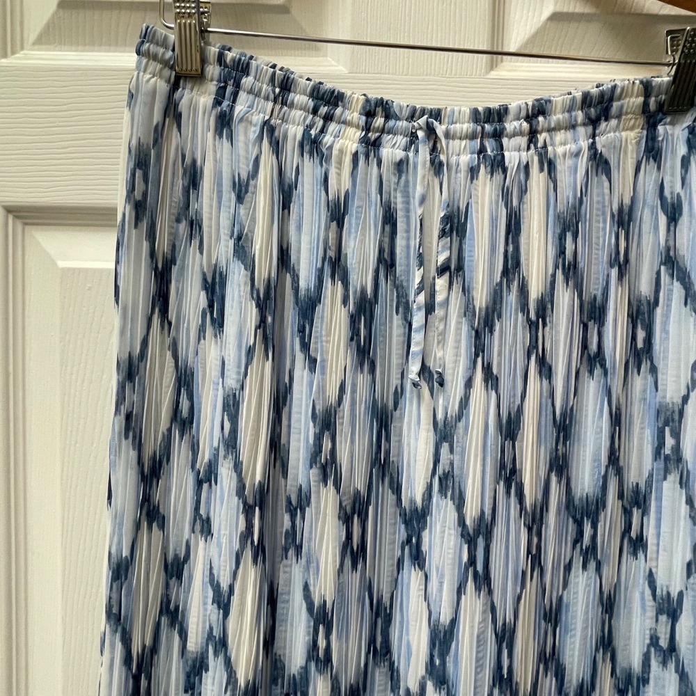 Alfred Dunner Petite 16P Crinkle Midi Skirt Blue Ikat Boho Festival Peasant‎